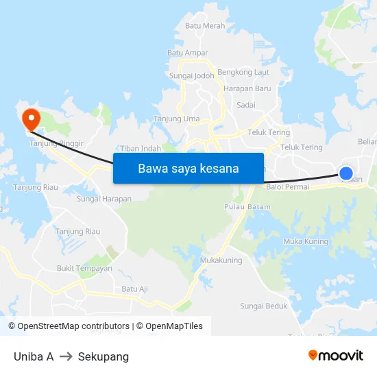 Uniba A to Sekupang map