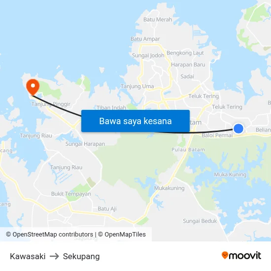 Kawasaki to Sekupang map