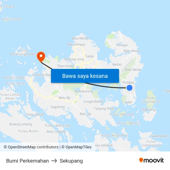 Bumi Perkemahan to Sekupang map