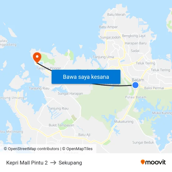 Kepri Mall Pintu 2 to Sekupang map