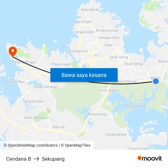 Cendana B to Sekupang map