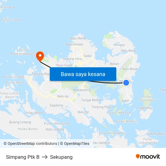 Simpang Ptk B to Sekupang map
