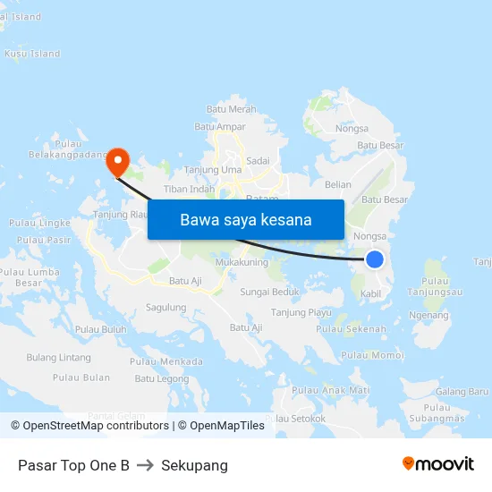 Pasar Top One B to Sekupang map