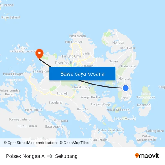 Polsek Nongsa A to Sekupang map