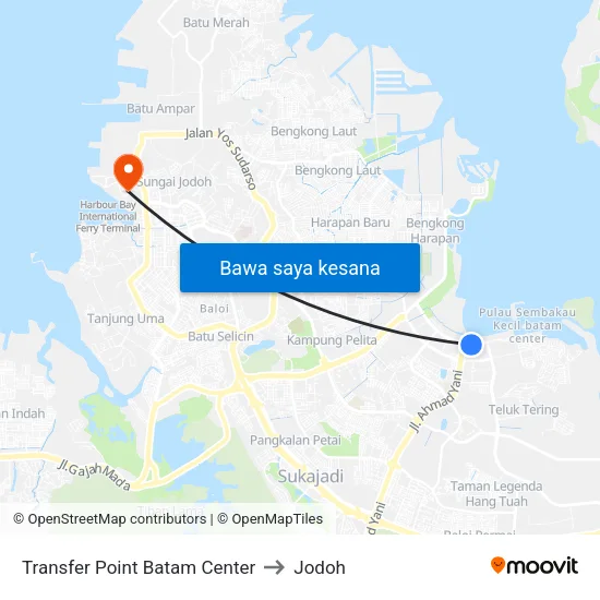 Transfer Point Batam Center to Jodoh map
