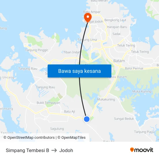 Simpang Tembesi B to Jodoh map
