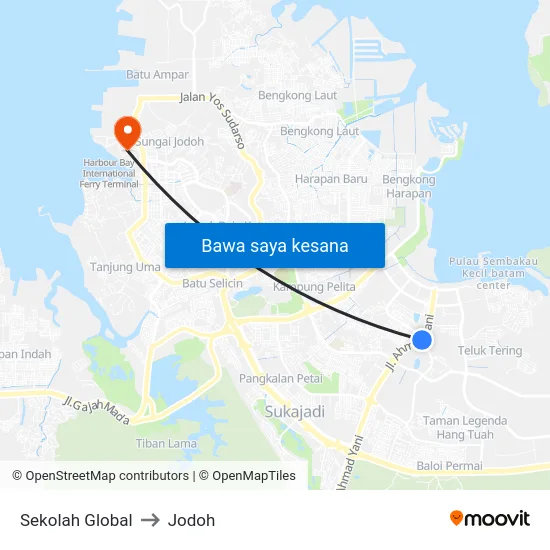 Sekolah Global to Jodoh map
