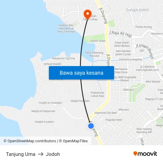 Tanjung Uma to Jodoh map
