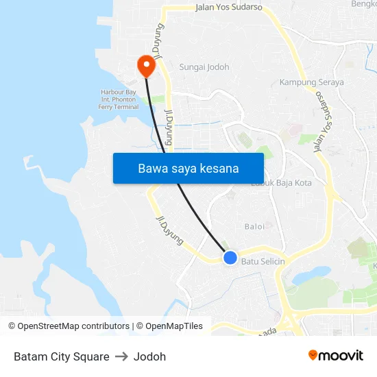 Batam City Square to Jodoh map