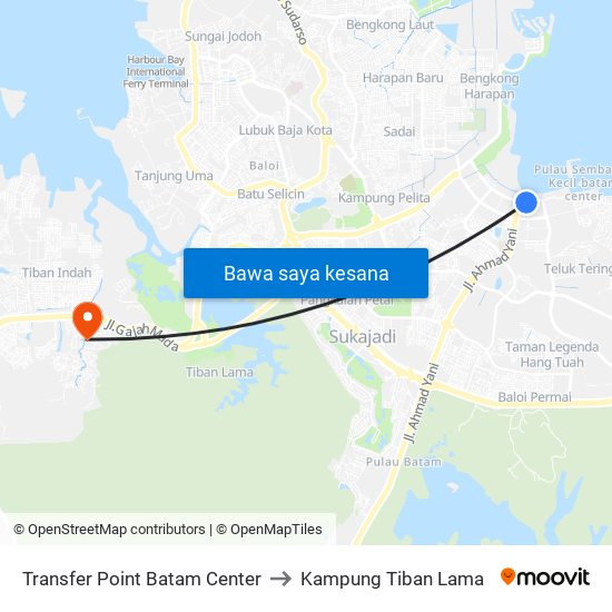 Transfer Point Batam Center to Kampung Tiban Lama map