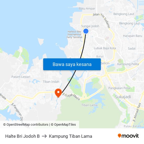 Halte Bri Jodoh B to Kampung Tiban Lama map