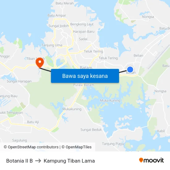 Botania II B to Kampung Tiban Lama map