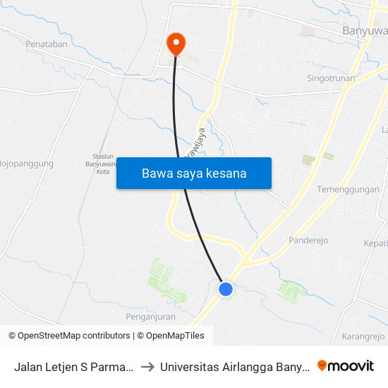 Jalan Letjen S Parman, 106 to Universitas Airlangga Banyuwangi map