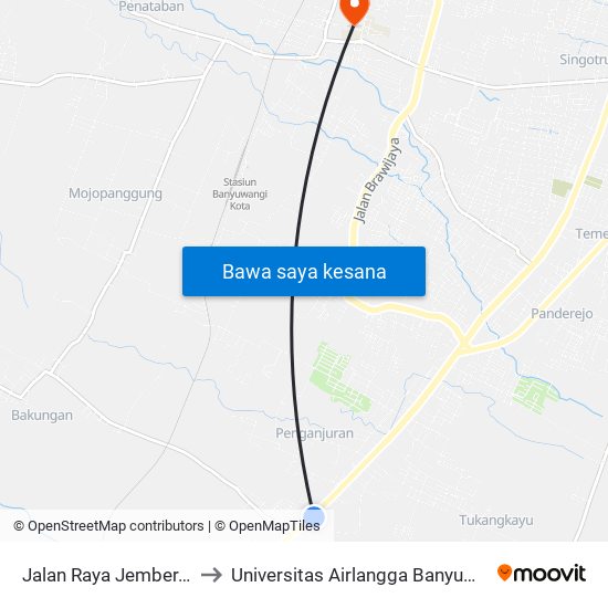 Jalan Raya Jember, 55 to Universitas Airlangga Banyuwangi map