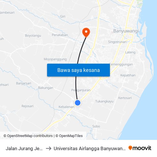 Jalan Jurang Jero to Universitas Airlangga Banyuwangi map