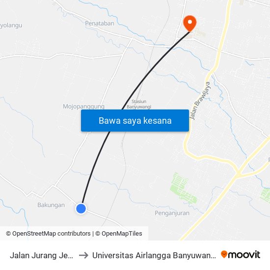 Jalan Jurang Jero to Universitas Airlangga Banyuwangi map