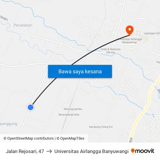 Jalan Rejosari, 47 to Universitas Airlangga Banyuwangi map