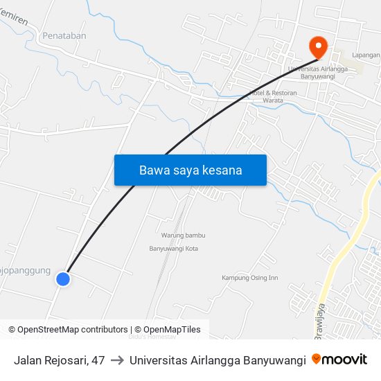 Jalan Rejosari, 47 to Universitas Airlangga Banyuwangi map