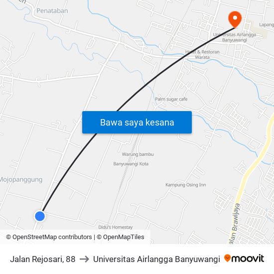 Jalan Rejosari, 88 to Universitas Airlangga Banyuwangi map