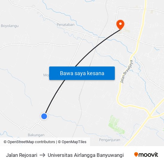 Jalan Rejosari to Universitas Airlangga Banyuwangi map