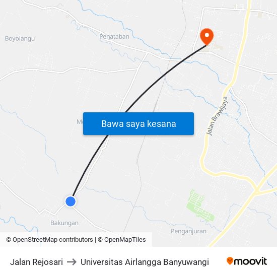 Jalan Rejosari to Universitas Airlangga Banyuwangi map