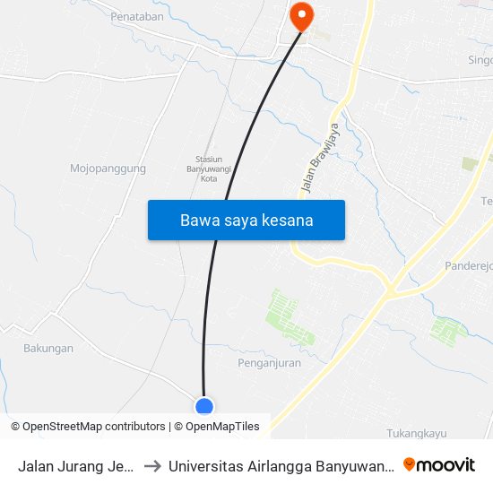 Jalan Jurang Jero to Universitas Airlangga Banyuwangi map