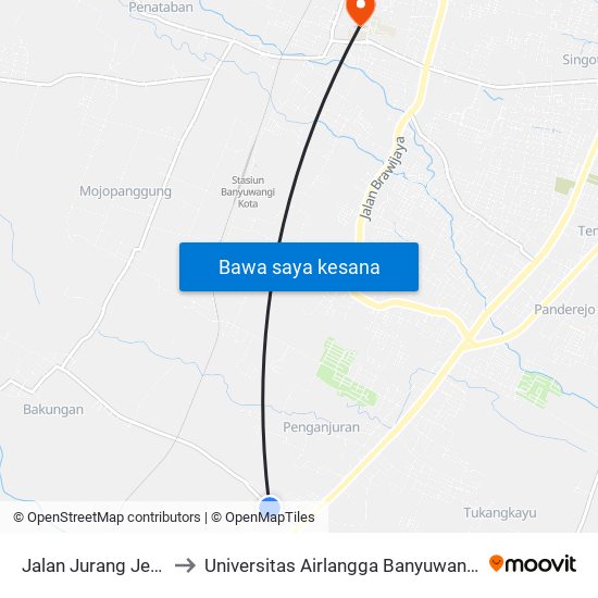 Jalan Jurang Jero to Universitas Airlangga Banyuwangi map