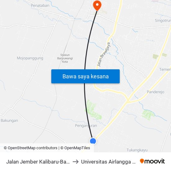 Jalan Jember Kalibaru-Banyuwangi, 18 to Universitas Airlangga Banyuwangi map