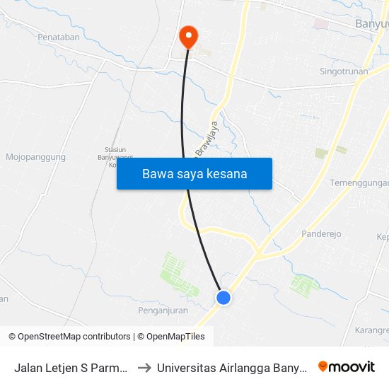 Jalan Letjen S Parman, 74 to Universitas Airlangga Banyuwangi map