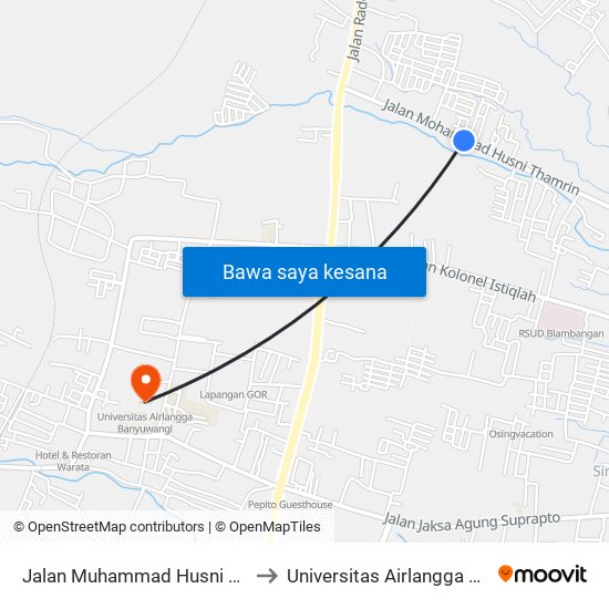 Jalan Muhammad Husni Thamrin, 235 to Universitas Airlangga Banyuwangi map