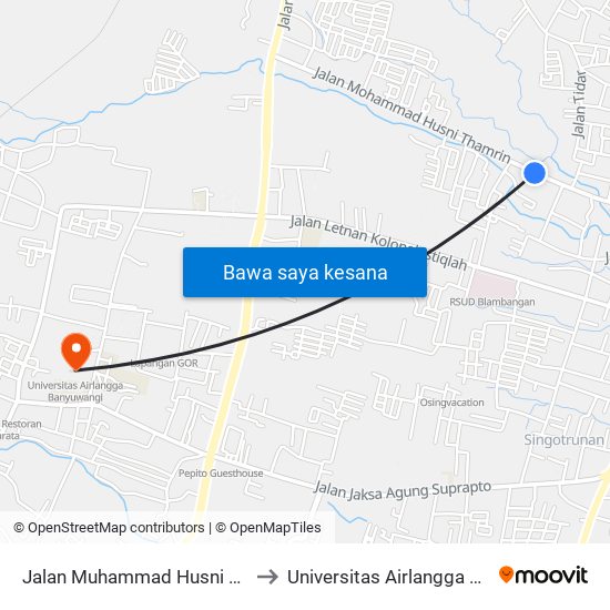 Jalan Muhammad Husni Thamrin, 125 to Universitas Airlangga Banyuwangi map