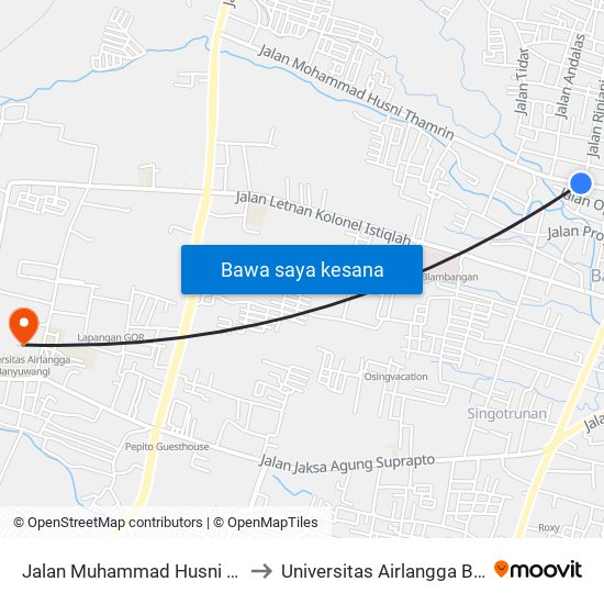 Jalan Muhammad Husni Thamrin, 48 to Universitas Airlangga Banyuwangi map