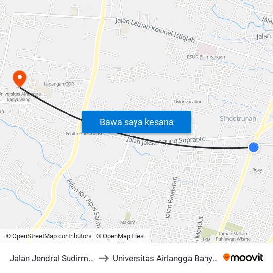 Jalan Jendral Sudirman, 22 to Universitas Airlangga Banyuwangi map