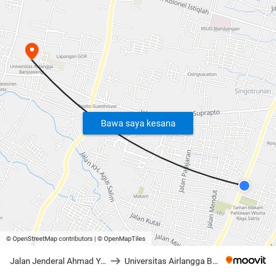 Jalan Jenderal Ahmad Yani, 57-65 to Universitas Airlangga Banyuwangi map