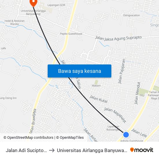 Jalan Adi Sucipto, 5 to Universitas Airlangga Banyuwangi map