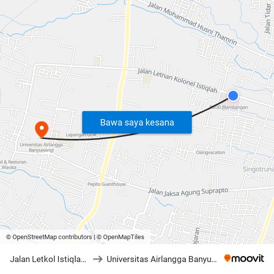 Jalan Letkol Istiqlah, 49 to Universitas Airlangga Banyuwangi map