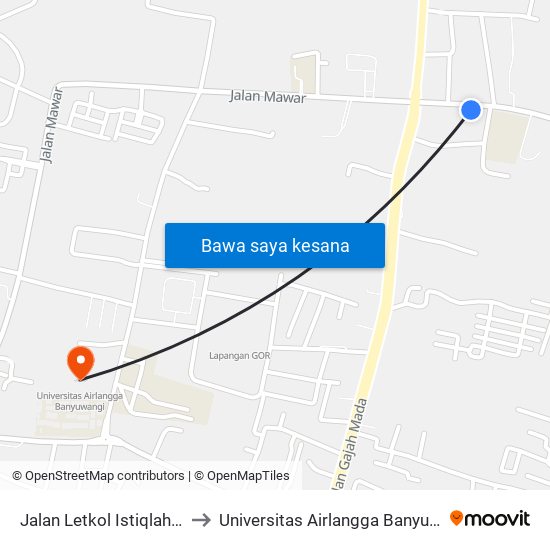 Jalan Letkol Istiqlah, 135 to Universitas Airlangga Banyuwangi map