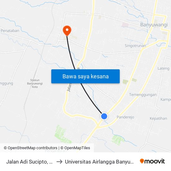 Jalan Adi Sucipto, 102 to Universitas Airlangga Banyuwangi map