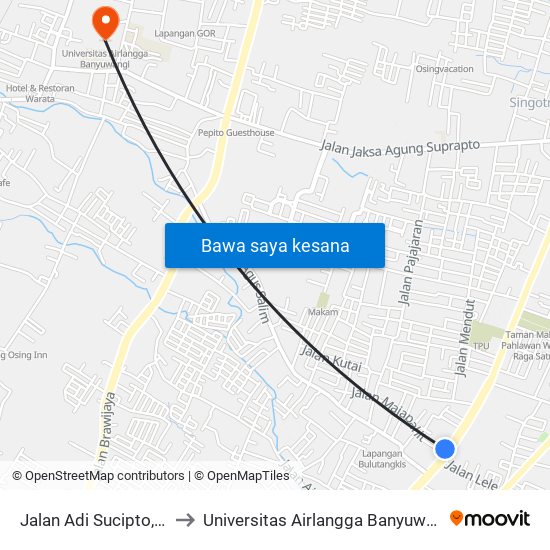 Jalan Adi Sucipto, 30 to Universitas Airlangga Banyuwangi map