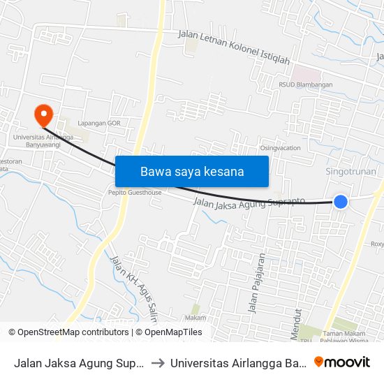 Jalan Jaksa Agung Suprapto, 38 to Universitas Airlangga Banyuwangi map