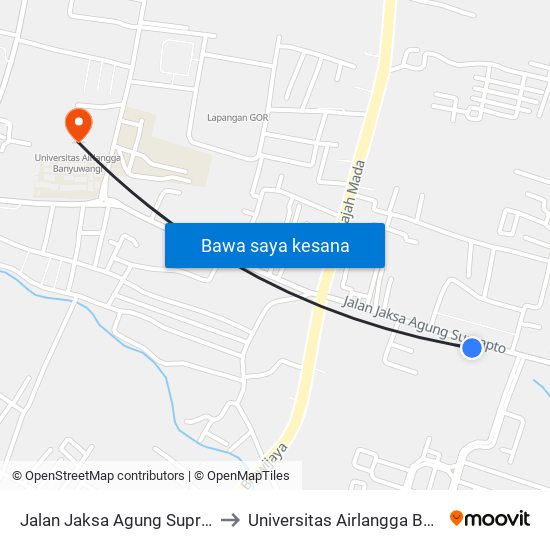 Jalan Jaksa Agung Suprapto, 125 to Universitas Airlangga Banyuwangi map
