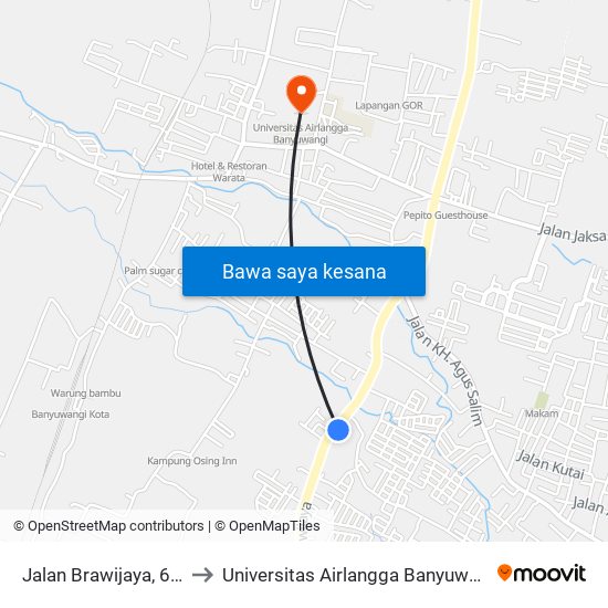 Jalan Brawijaya, 68b to Universitas Airlangga Banyuwangi map