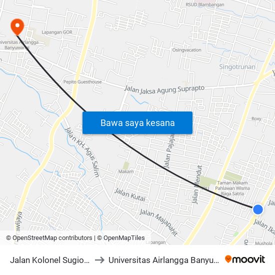 Jalan Kolonel Sugiono, 7 to Universitas Airlangga Banyuwangi map