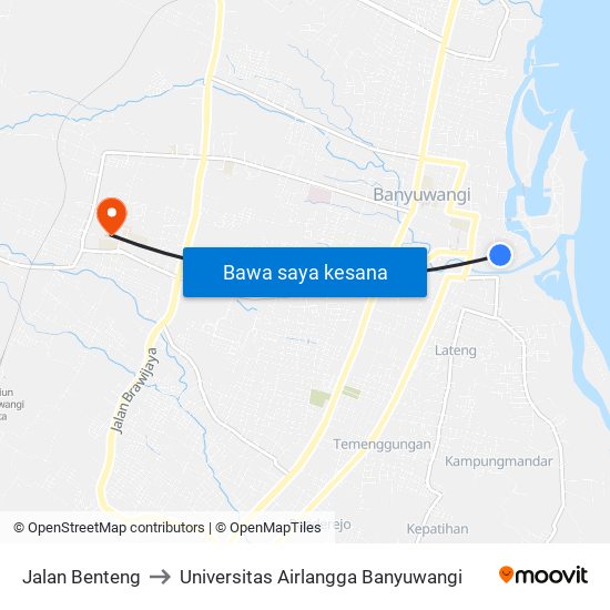 Jalan Benteng to Universitas Airlangga Banyuwangi map