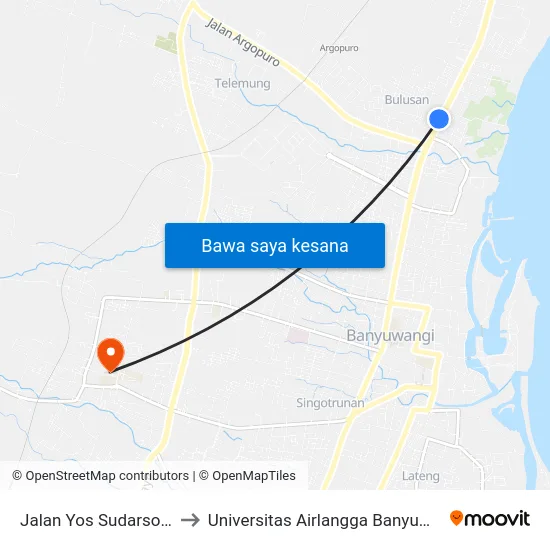 Jalan Yos Sudarso, 31 to Universitas Airlangga Banyuwangi map
