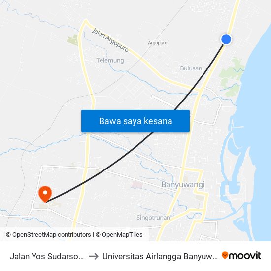 Jalan Yos Sudarso, 87 to Universitas Airlangga Banyuwangi map