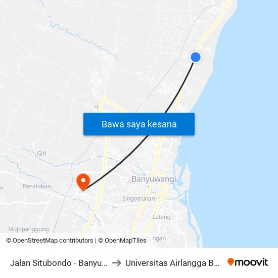 Jalan Situbondo - Banyuwangi, 22 to Universitas Airlangga Banyuwangi map