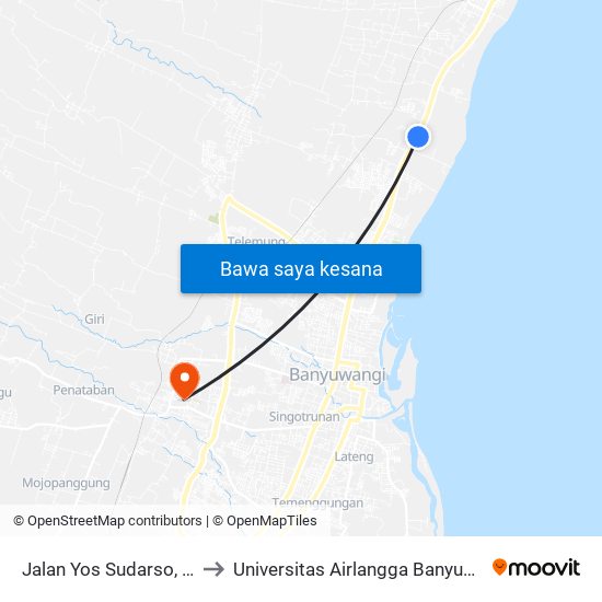 Jalan Yos Sudarso, 177 to Universitas Airlangga Banyuwangi map