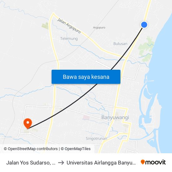 Jalan Yos Sudarso, 64a to Universitas Airlangga Banyuwangi map