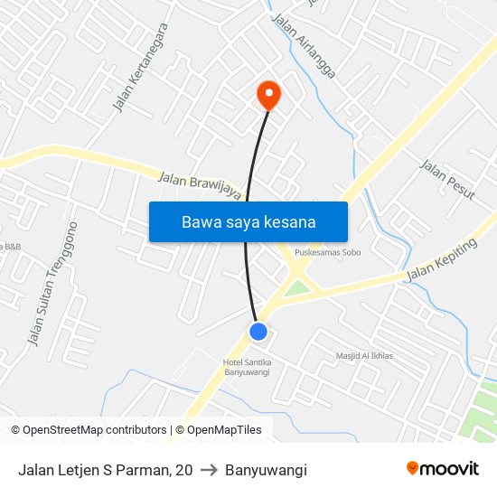 Jalan Letjen S Parman, 20 to Banyuwangi map